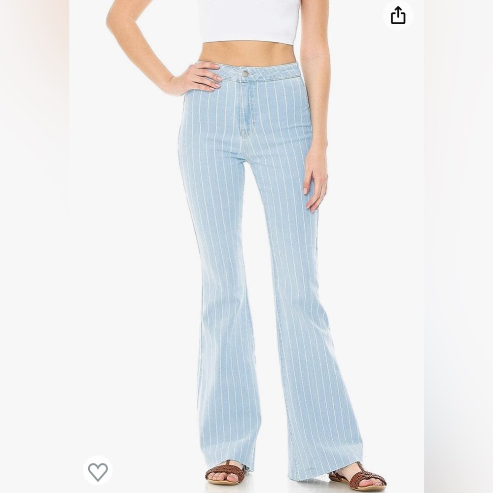 Cello high rise flare Jean.  White and blue stripe.  Size 3
